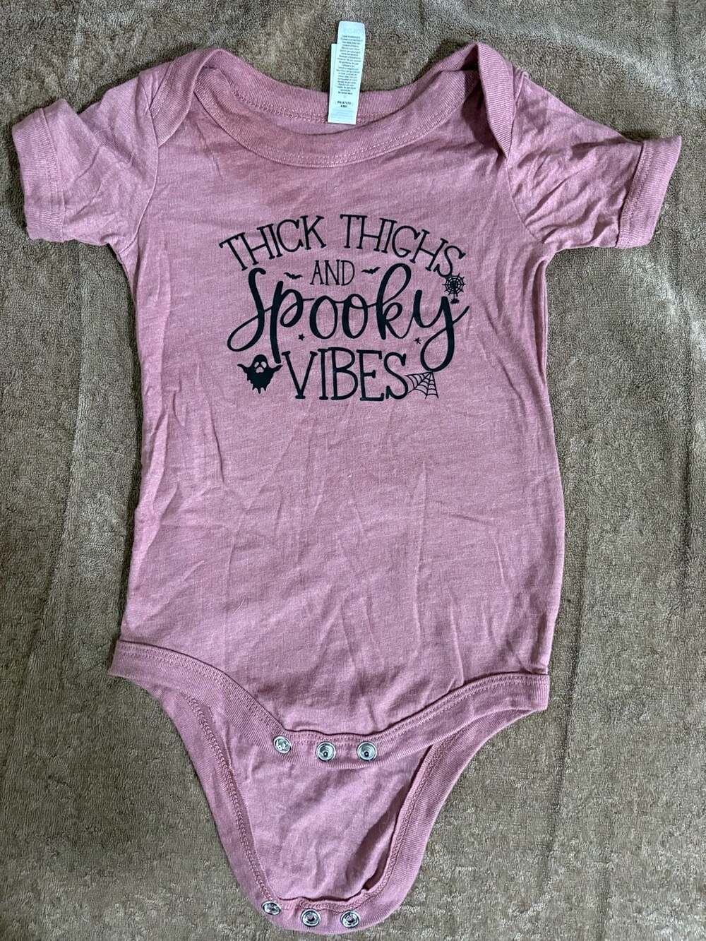 Thick Thighs And Spooky Vibes Heather CVC Pink Baby Bodysuit 6-12 MO